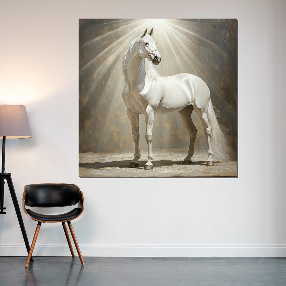 White Horse In Dramatic Spotlight Equine Portrait Art Poster - Image 2