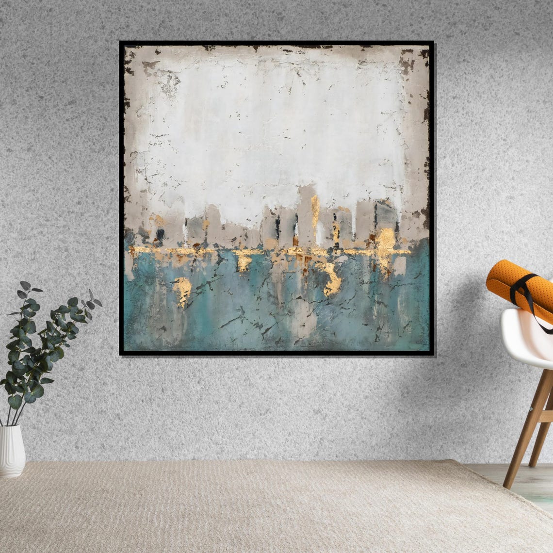 Misty Cityscape Teal And Gold Abstract Skyline Reflection Print - Image 5