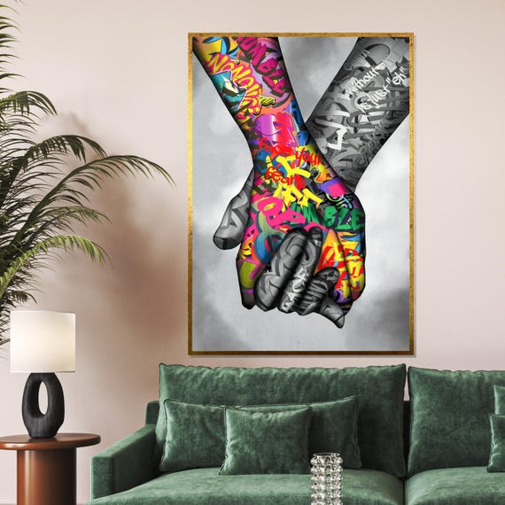 Graffiti Unity Hands Colorful Graffiti Urban Art Wall Art Design Ready To Hang Decoration