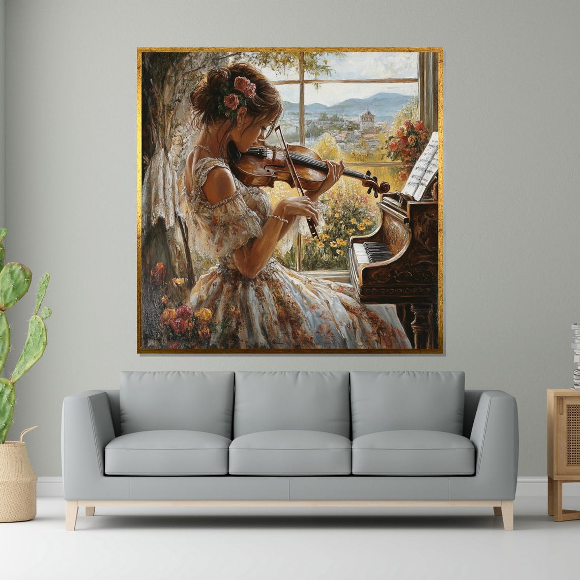 Romantic Woman Playing Violin By The Window Classical Music Poster