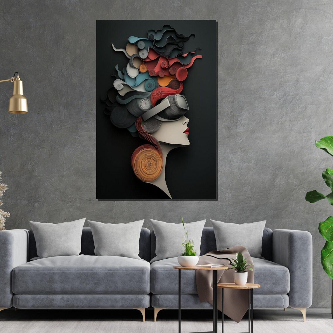 Quilled Paper Woman Profile Futuristic Swirl Hair Portrait Poster - Image 2