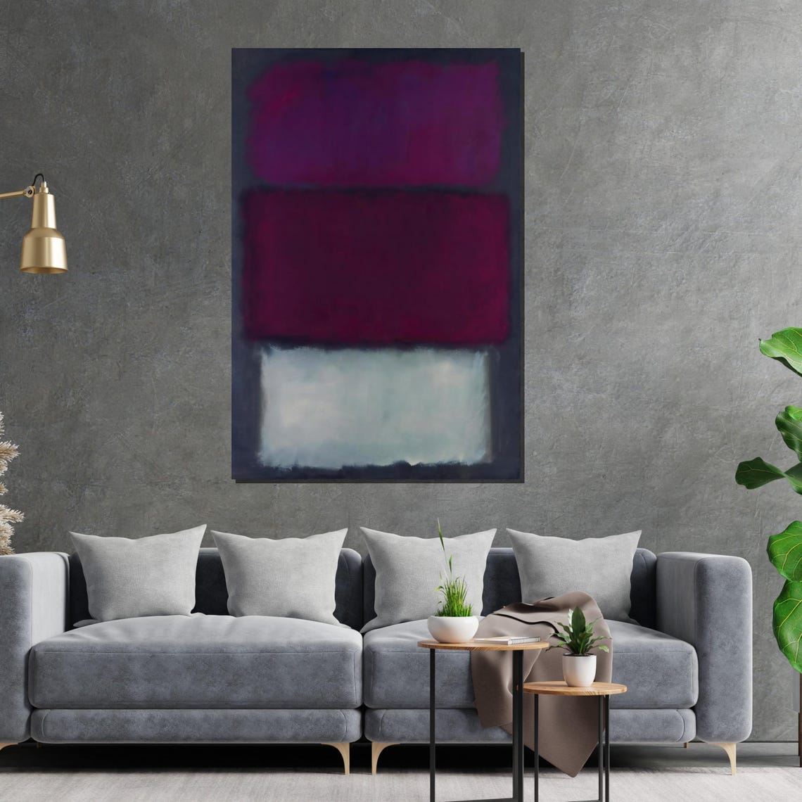 Deep Purple Red and White Color Block Abstract Fine Art Poster - Image 2