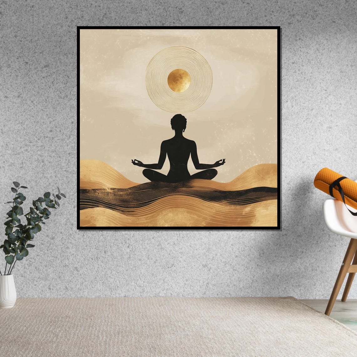 Meditating Silhouette Golden Dunes Sun Minimalist Art Poster - Image 5
