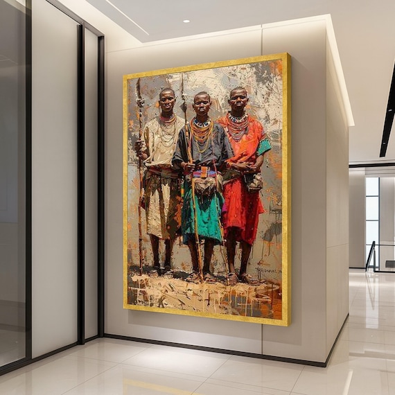 Tribal Warriors Beaded Necklaces Staffs African Heritage Poster