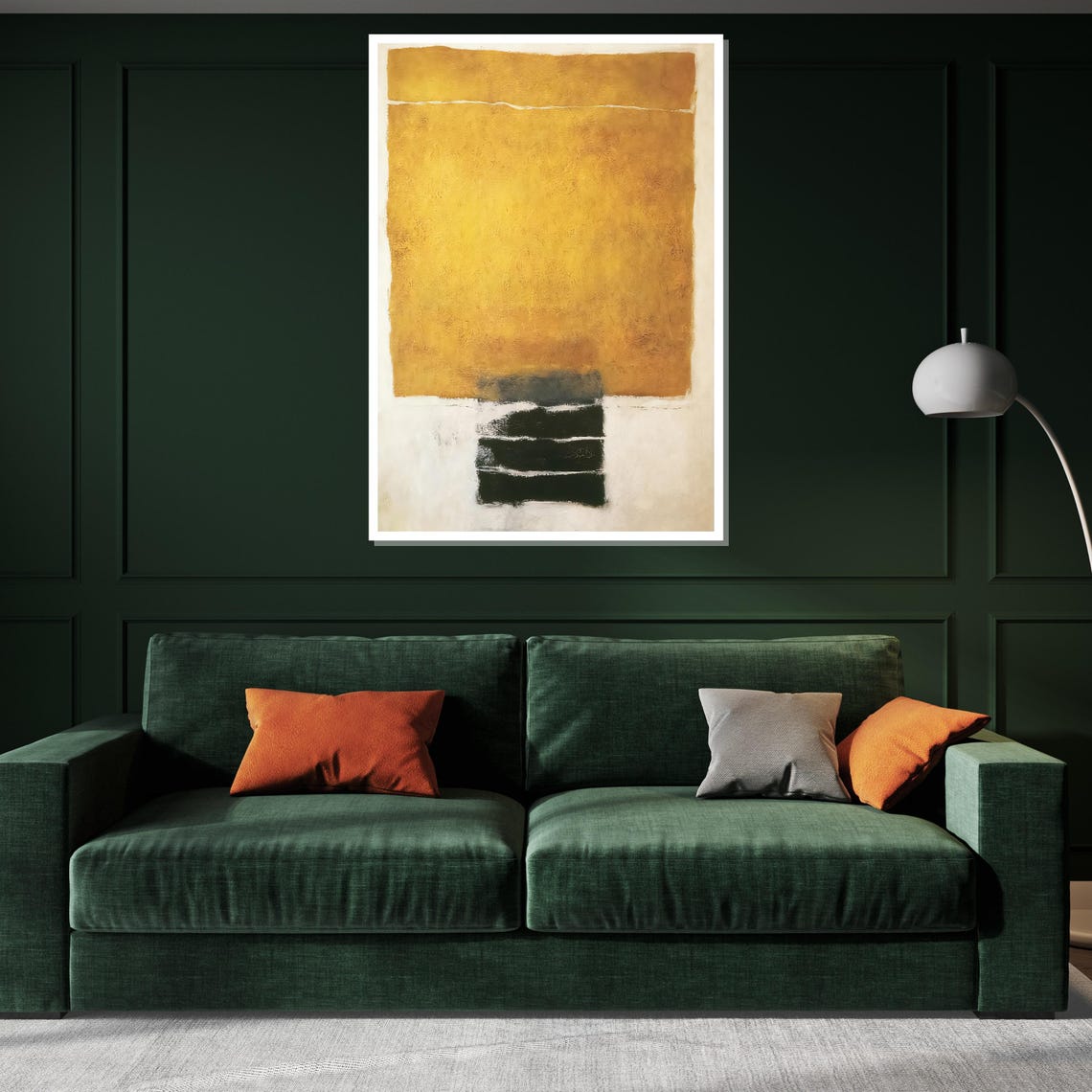Golden Textured Layers Yellow Abstract White Band Art Poster - Image 2