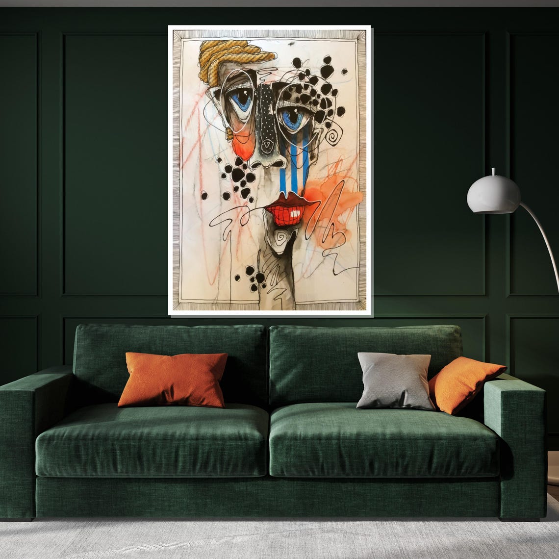 Whimsical Abstract Face Sketch Colorful Ink Doodle Art Portrait Poster - Image 3