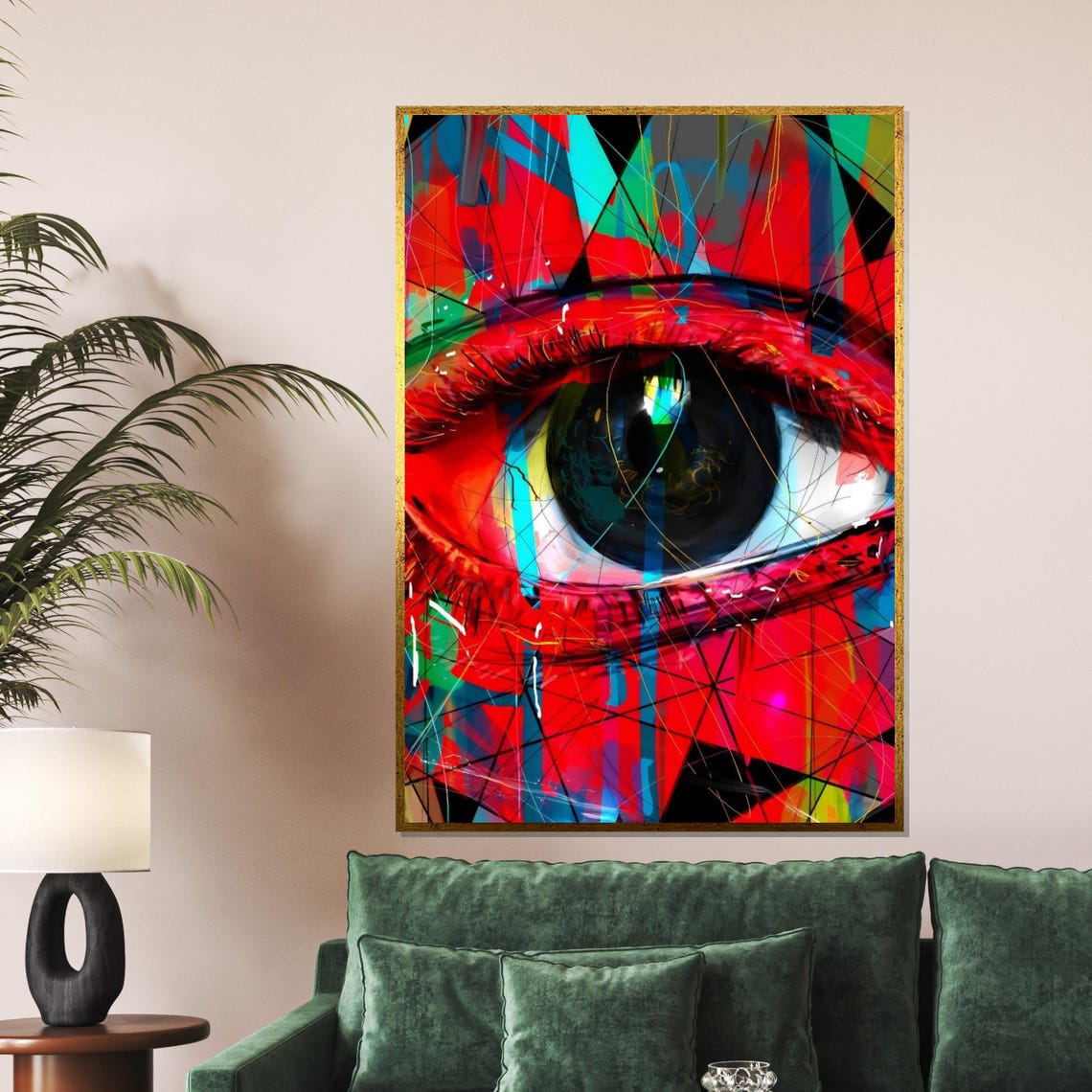 Vibrant Abstract Eye Close Up Red Blue Graffiti Geometric Art Poster