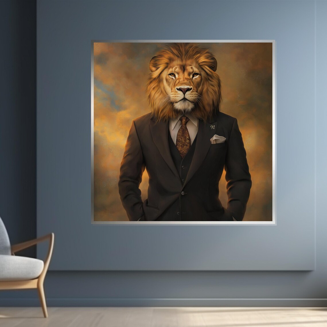 Lion Head In A Business Suit Classy Gentleman Animal Portrait Poster - Image 3