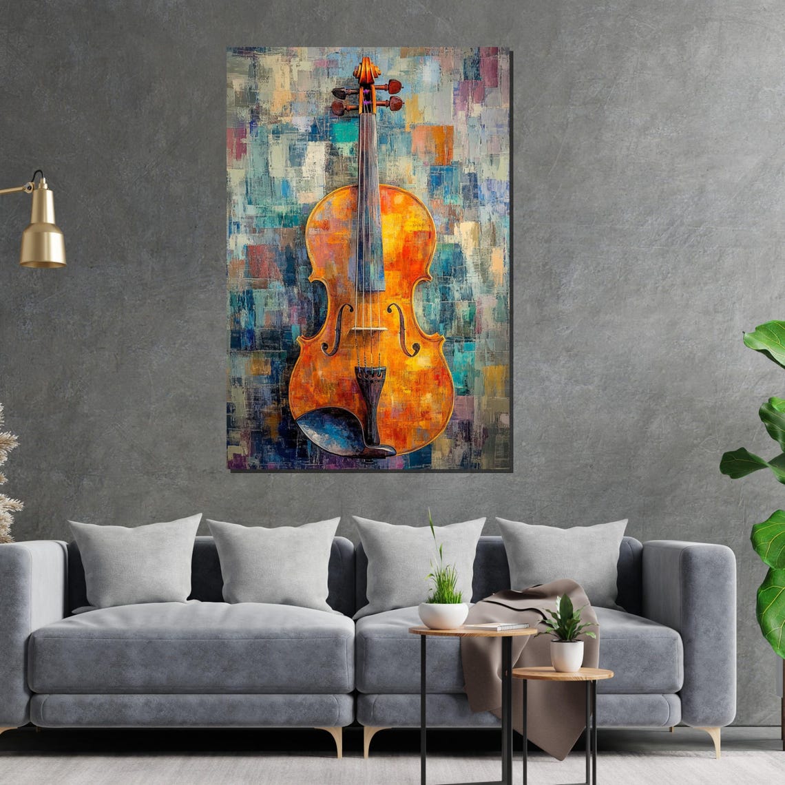 Colorful Abstract Violin Warm Orange Tones Expressive Music Poster - Image 2