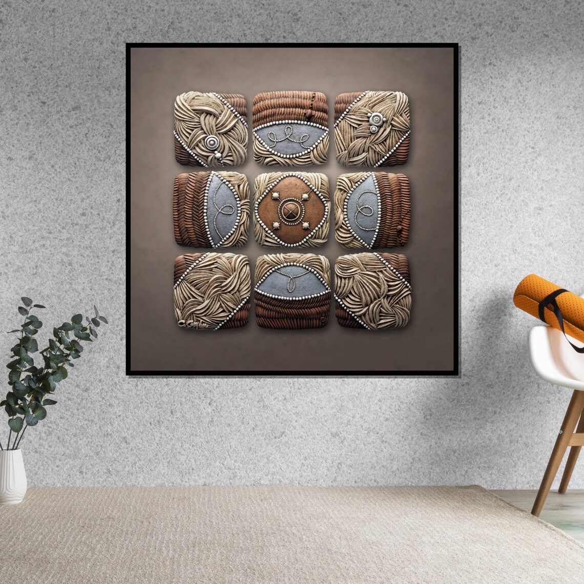 Woven Texture Art Tribal Wall Art Geometric Wall Print Earth Tones Design Ready To Hang Home Decor Boho Wall Art - Image 5