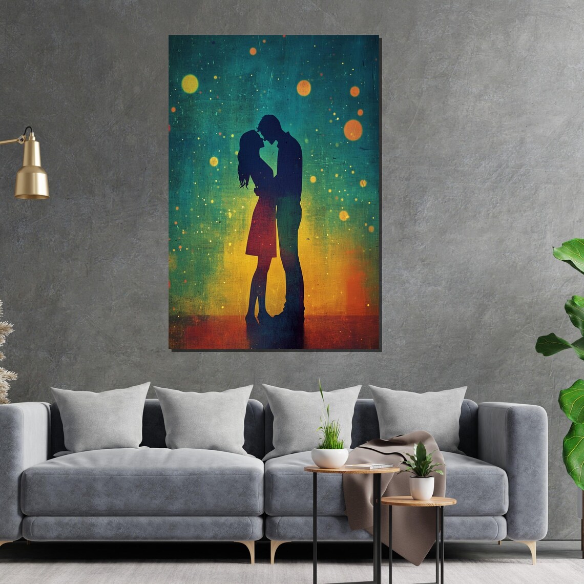 Romantic Couple Silhouette Kissing Starry Night Bokeh Romance Poster - Image 2