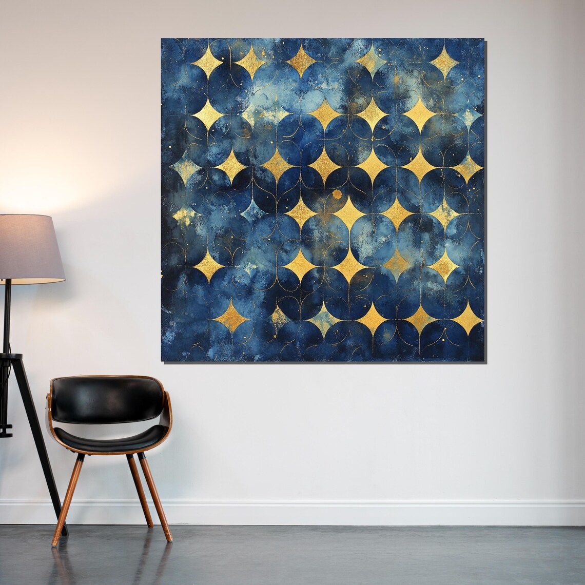Navy Blue Gold Star Mosaic Geometric Abstract Decorative Poster - Image 2