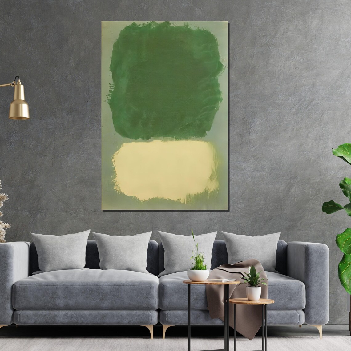 Green and Cream Color Field Abstract Minimalist Modern Art Poster - Image 2