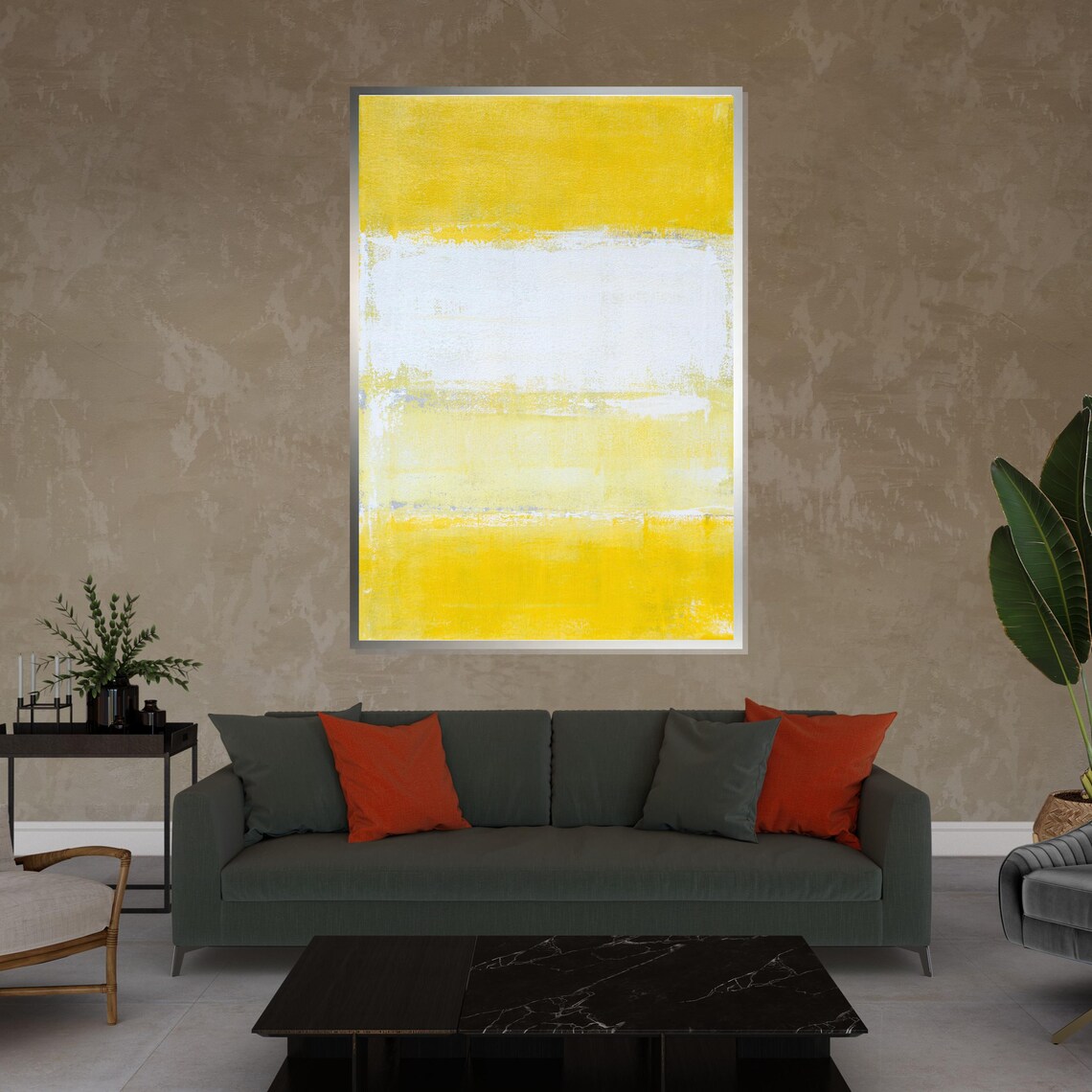 Golden Yellow White Color Field Minimalist Modern Art Poster - Image 4