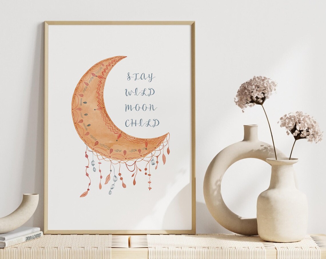 Stay Wild Moon Child Crescent Dreamcatcher Watercolor Poster
