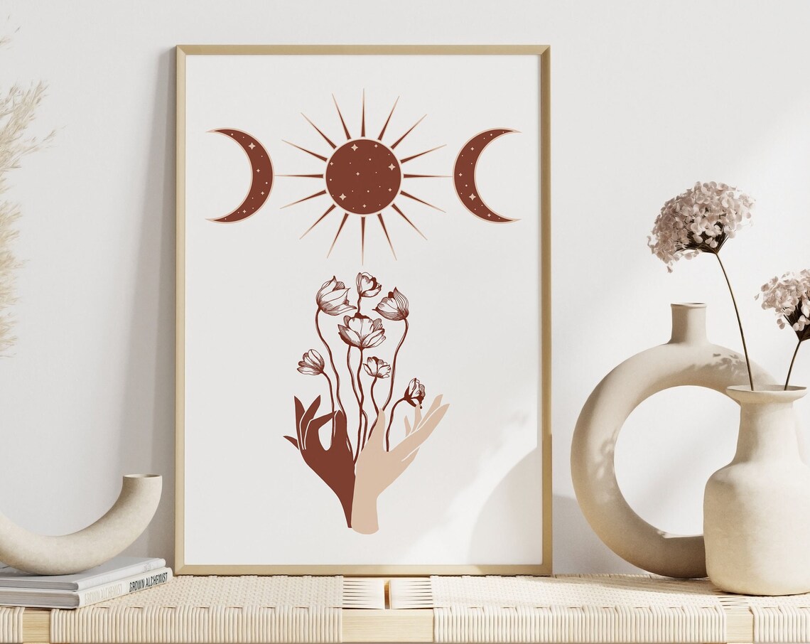 Boho Celestial Sun And Moon Poster Print
