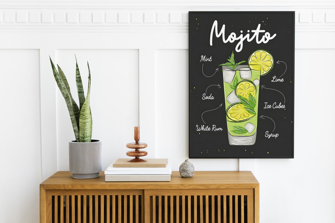 Mojito Recipe Chalkboard Cocktail Poster Retro Bar Cart Kitchen - Image 2
