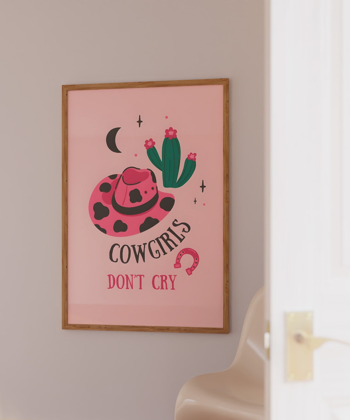 Cowgirls Don't Cry Pink Cowboy Hat Western Quote Poster Decor