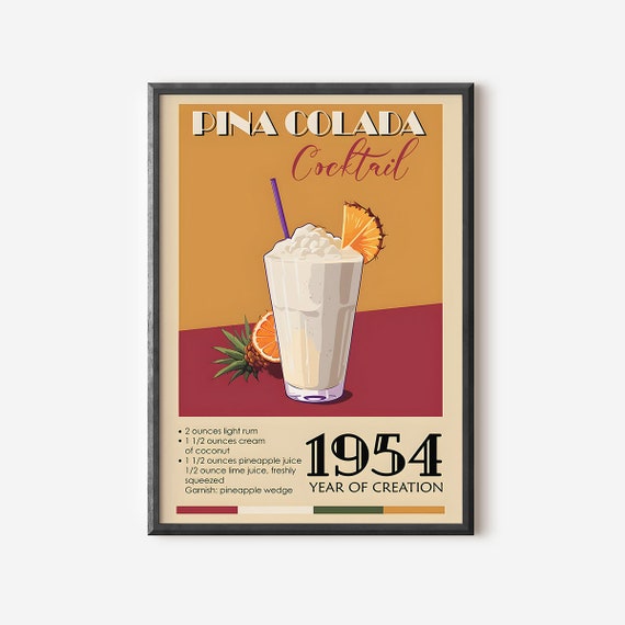 Pina Colada Recipe Prints Vintage Bar Cart Decor Trendy Alcohol Wall Art Trendy Cocktails Poster For Home Bar Decor