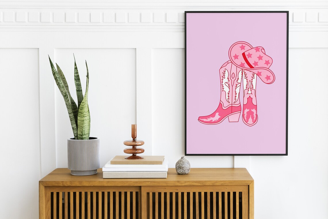 Pink Cowgirl Boots and Cowboy Hat Western Fashion Girly Poster - Image 2