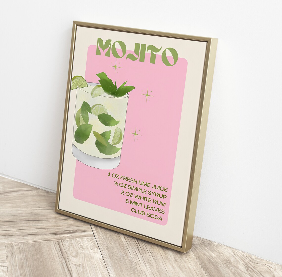 Mojito Cocktail Recipe Retro Illustration Bar Cart Kitchen Poster - Image 2