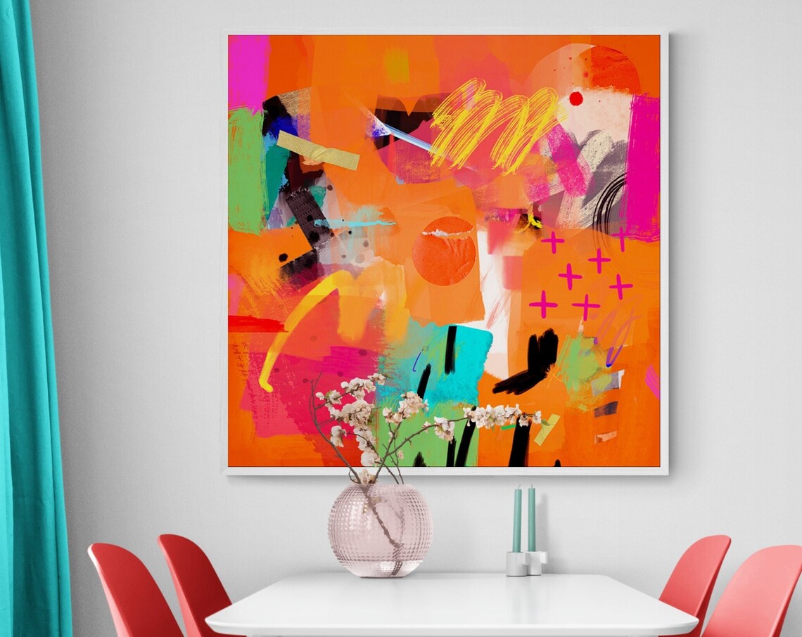 Bright Orange Abstract Painting, Office Wall Art Print