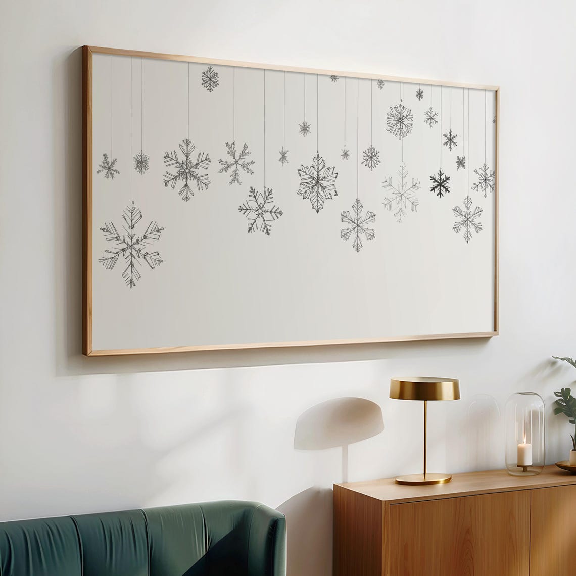 Hanging Snowflakes Minimalist Line Drawing Winter Holiday Art Poster - Image 2