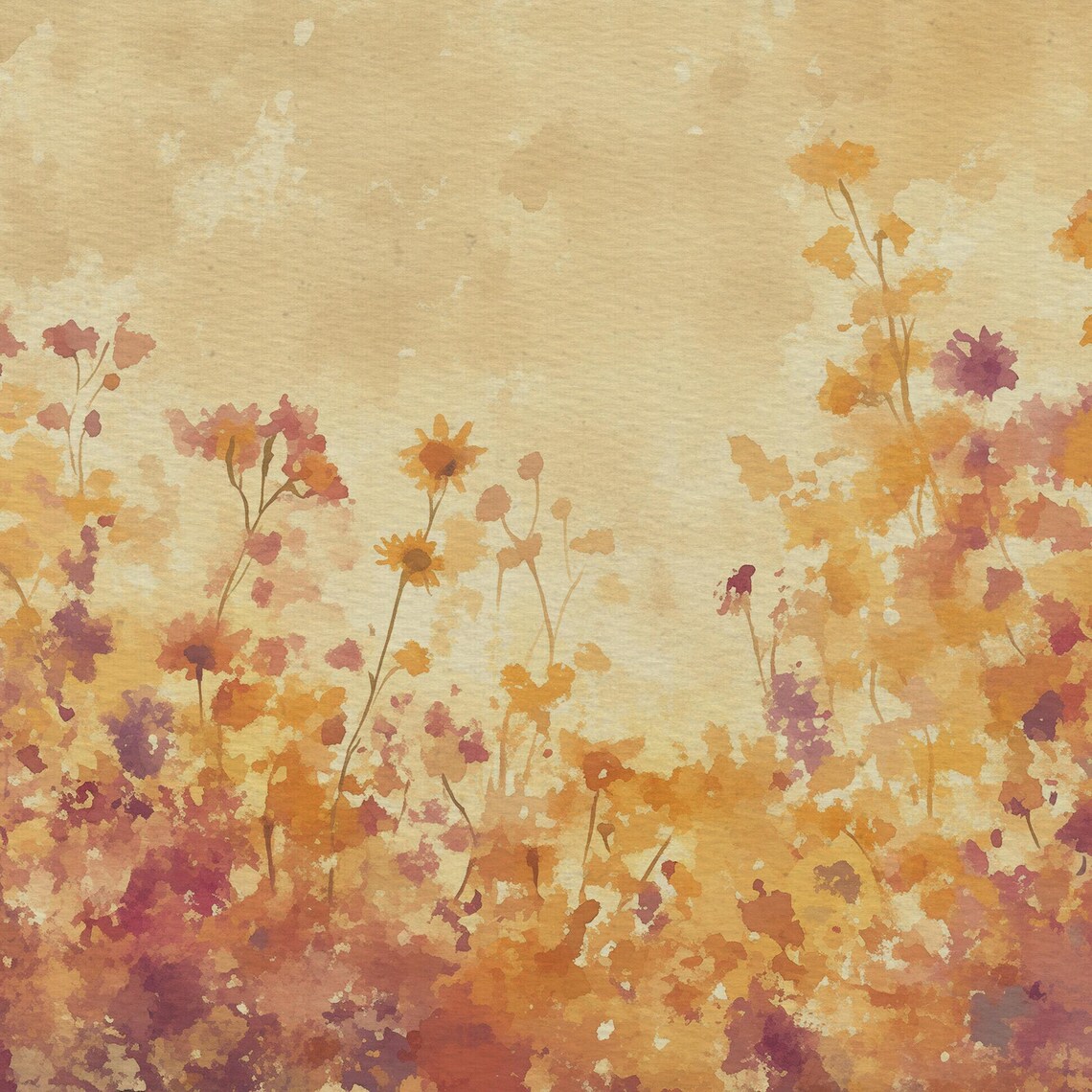 Golden Wildflower Meadow Rustic Watercolor Botanical Art Poster - Image 4