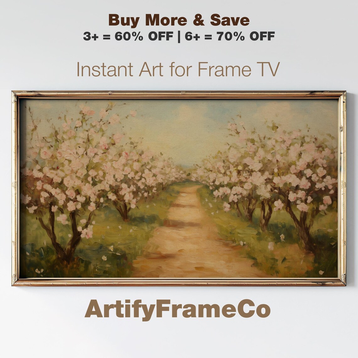 Blossoming Orchard Spring Path Vintage Landscape Oil Painting Poster