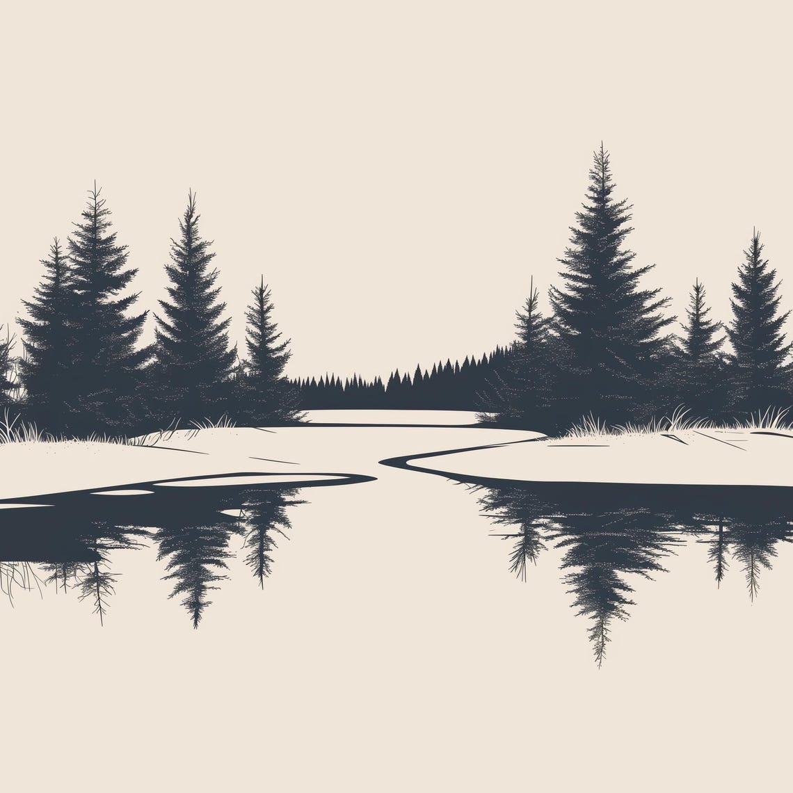 Frozen Lake With Pine Trees Mirror Reflection Winter Art Poster - Image 4