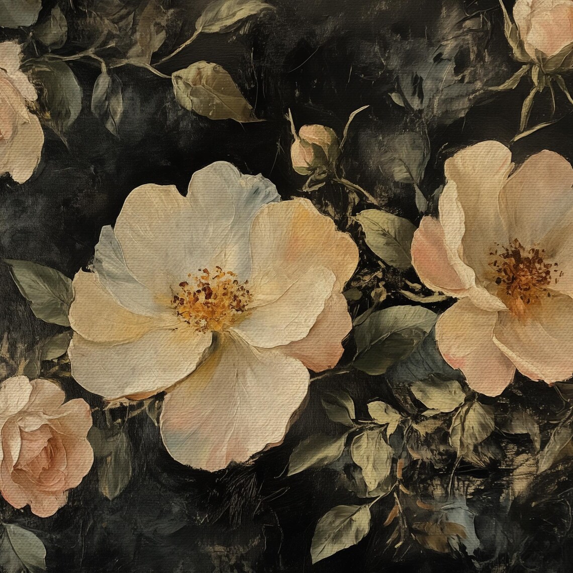 Blush Pink Roses And Ivy On Dark Background Vintage Floral Art Print - Image 4