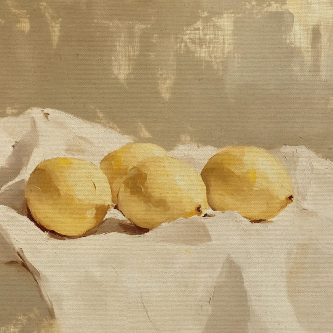 Three Lemons White Cloth Simple Kitchen Still Life Painting Poster - Image 4