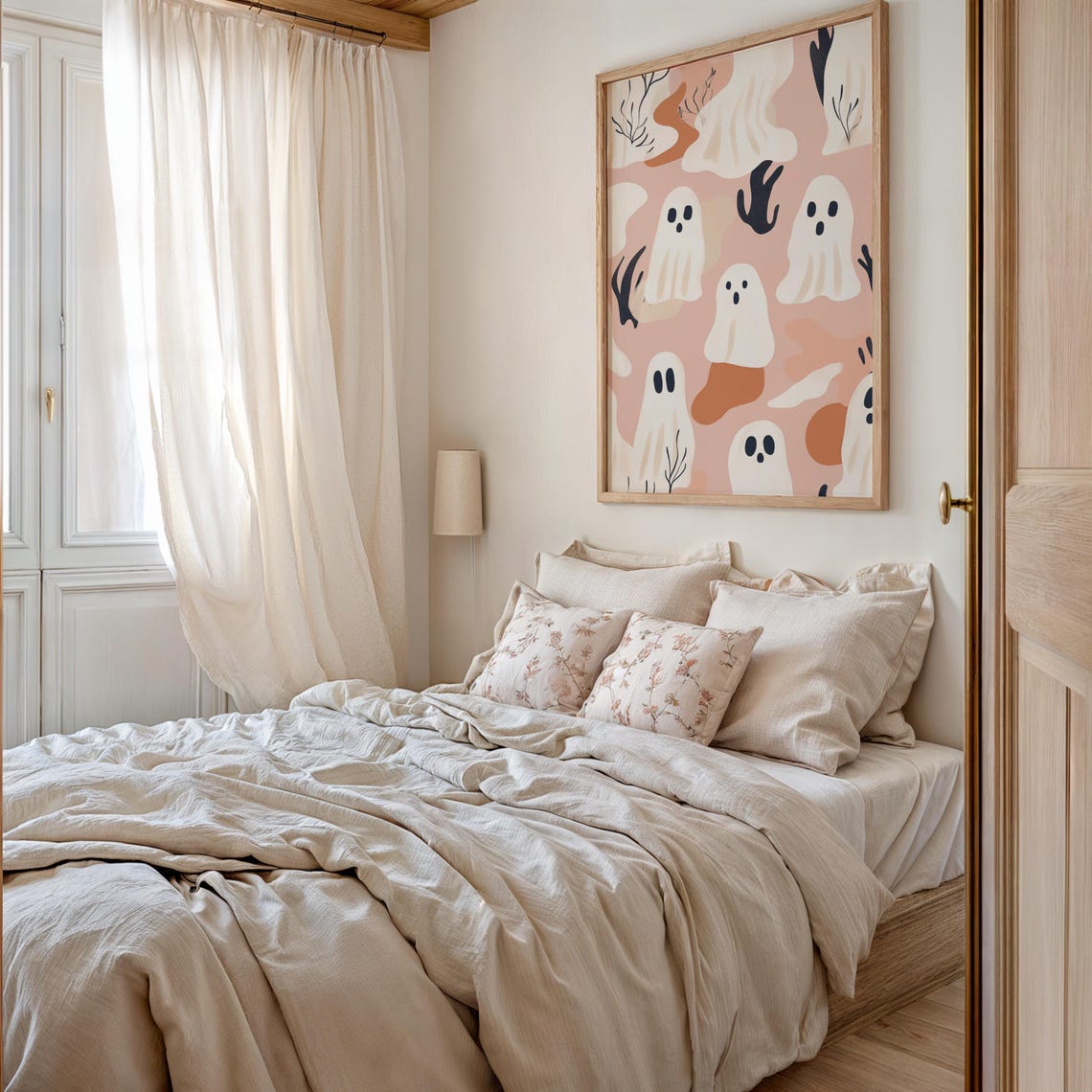 Cute Ghost Pattern On Blush Pink Modern Halloween Art Poster - Image 2