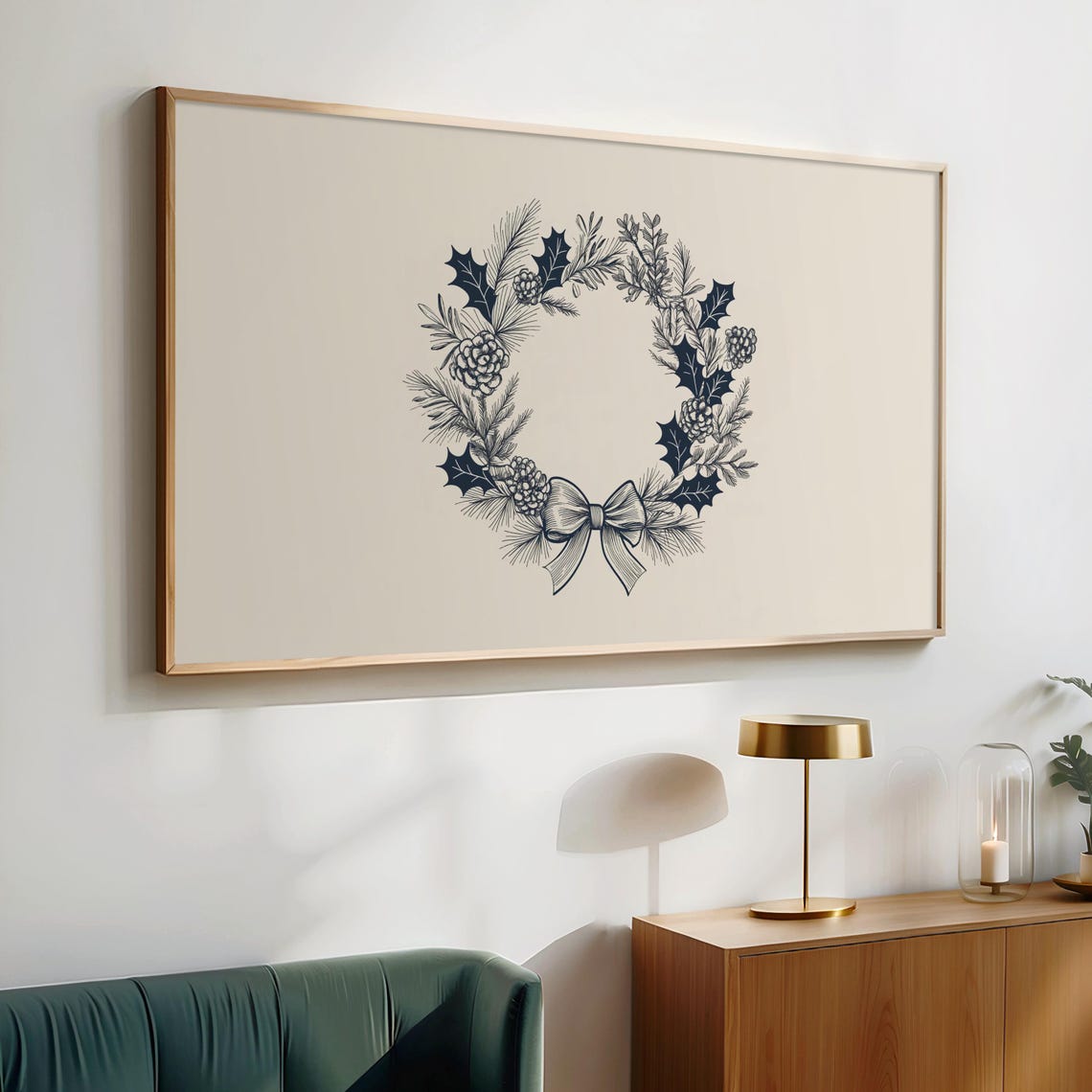 Winter Wreath With Pinecones And Bow Botanical Sketch Art Poster - Image 2