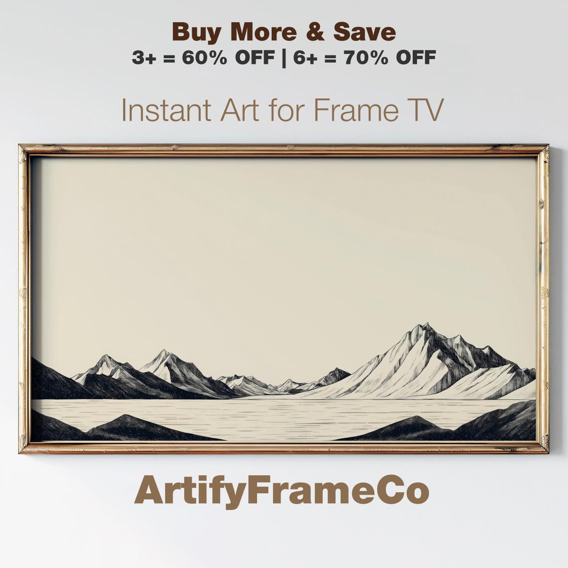 Mountain Ranges Engraved Line Drawing Panoramic Scenic Art Poster