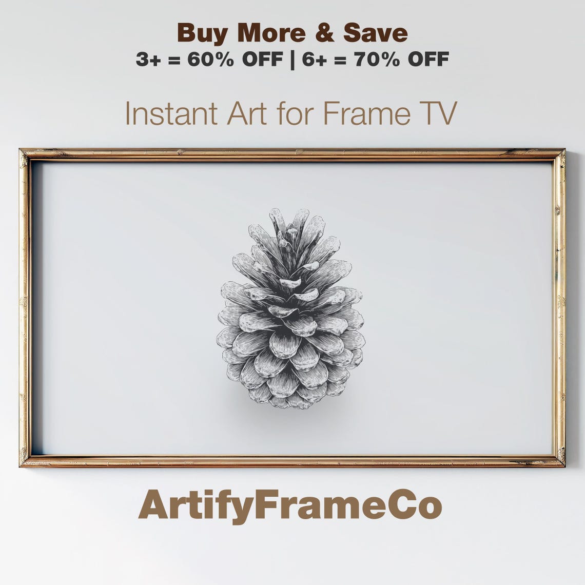 Detailed Pinecone Botanical Drawing Vintage Black White Art Poster