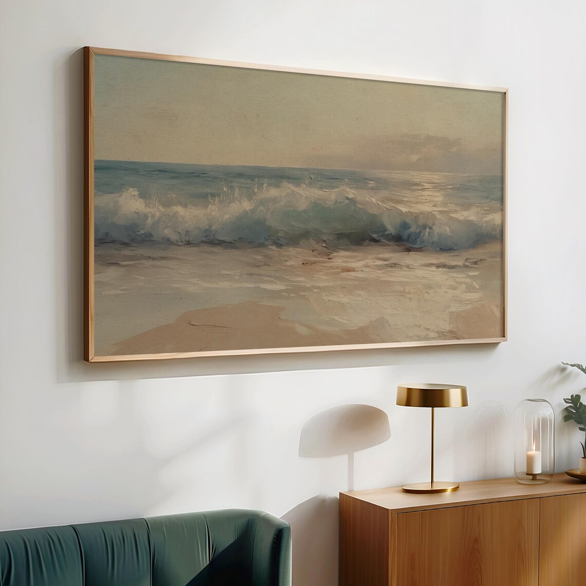 Soft Neutral Coastal Wave Seascape Minimal Ocean Painting Wall Art Print - Image 2