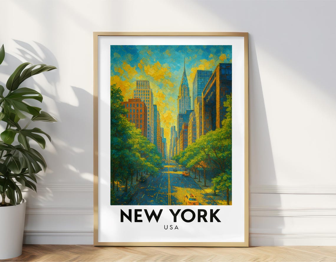 New York City Manhattan Street Oil Painting Poster Chrysler Tower