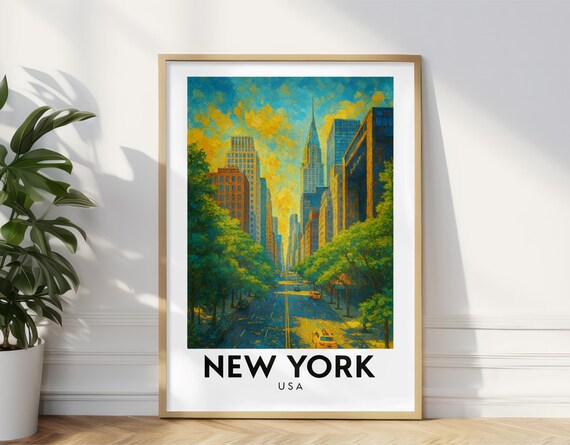 New York Usa Travel Poster City Skyline Street View Wall Art Print Vintage Inspired Urban Decor Nyc Gift Vertical 2025
