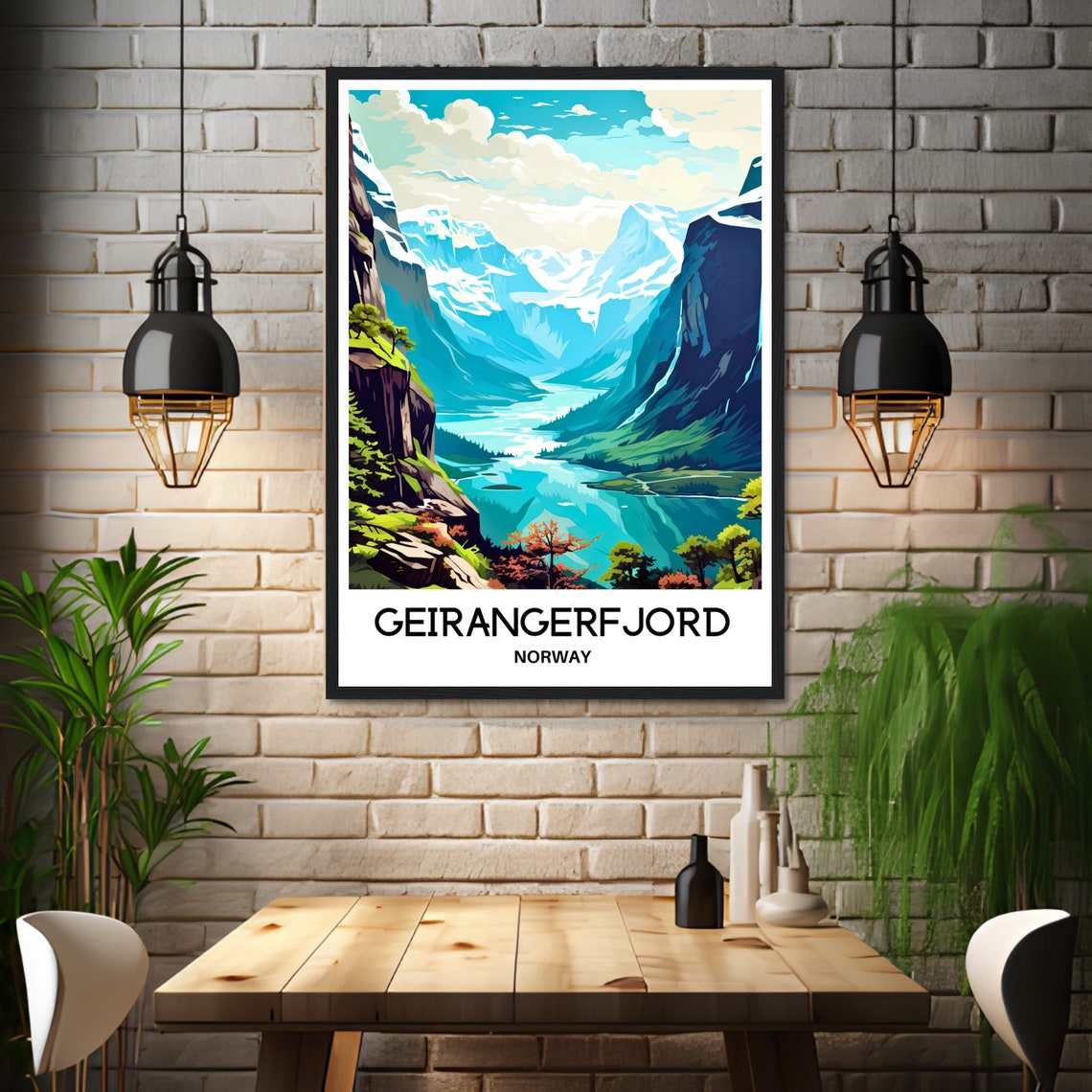 Geirangerfjord Norway Deep Blue Fjord Cliffs Snow Peaks Poster - Image 3