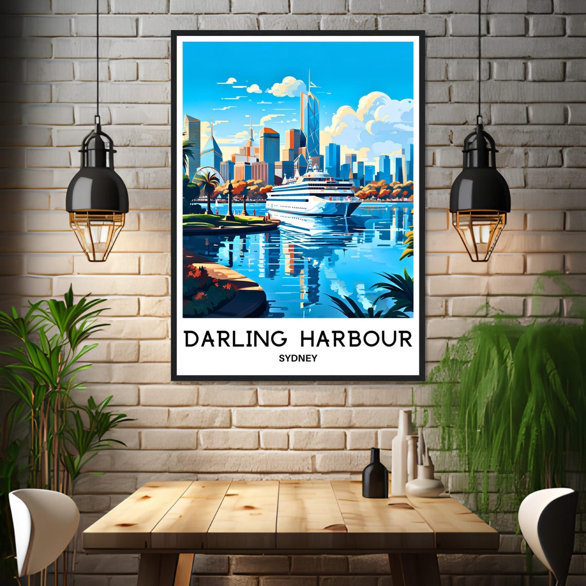 Darling Harbour Sydney Australia Waterfront Illustration Poster - Image 3
