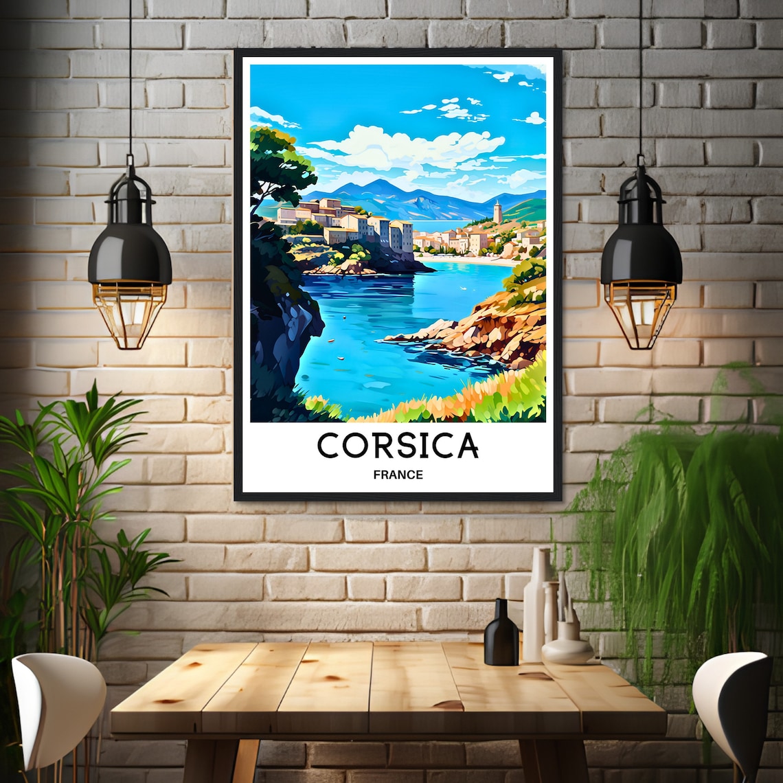 Corsica Seaside Town on a Turquoise Bay France Travel Poster - Image 3