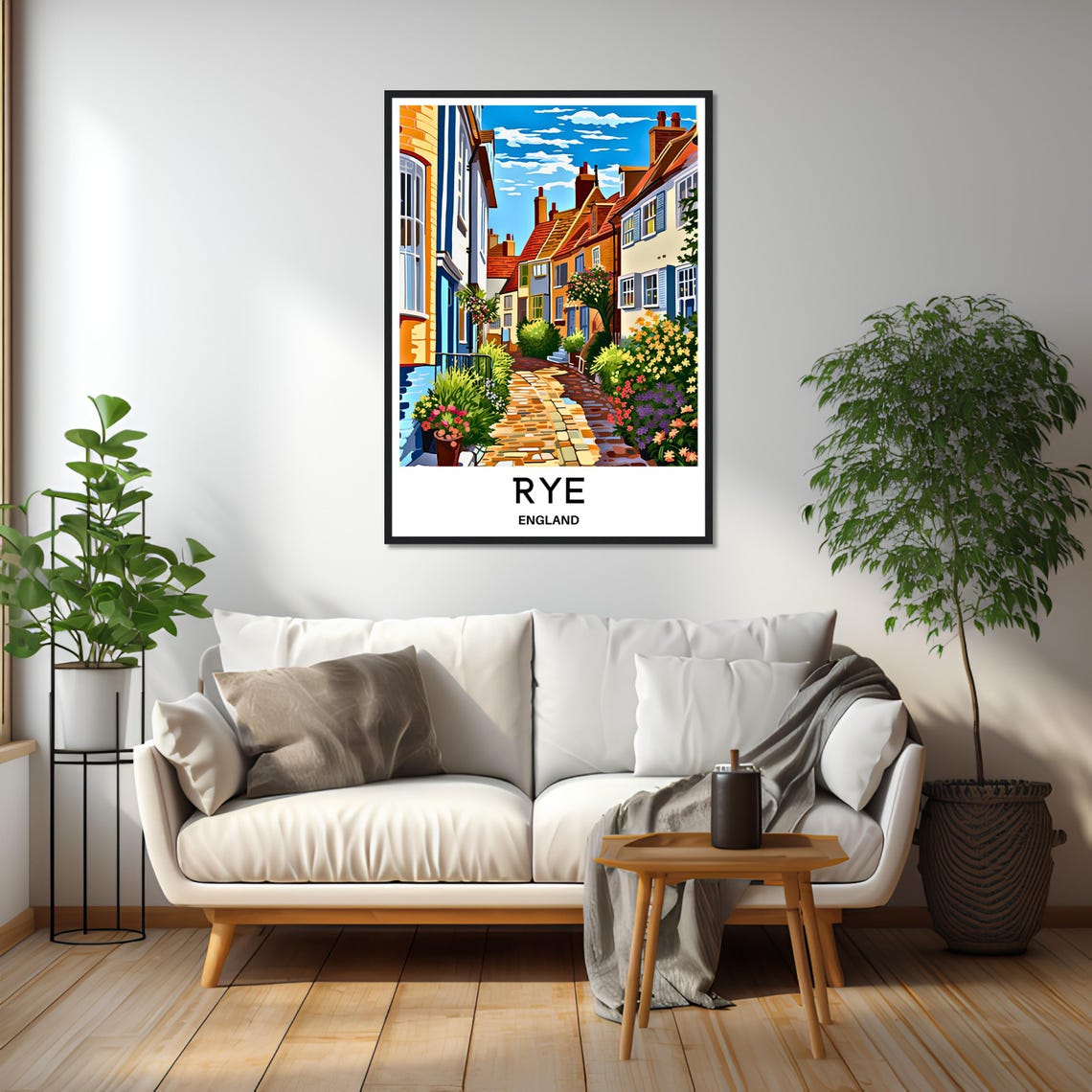 Rye England Charming Cobbled Street Town Illustration Poster - Image 2