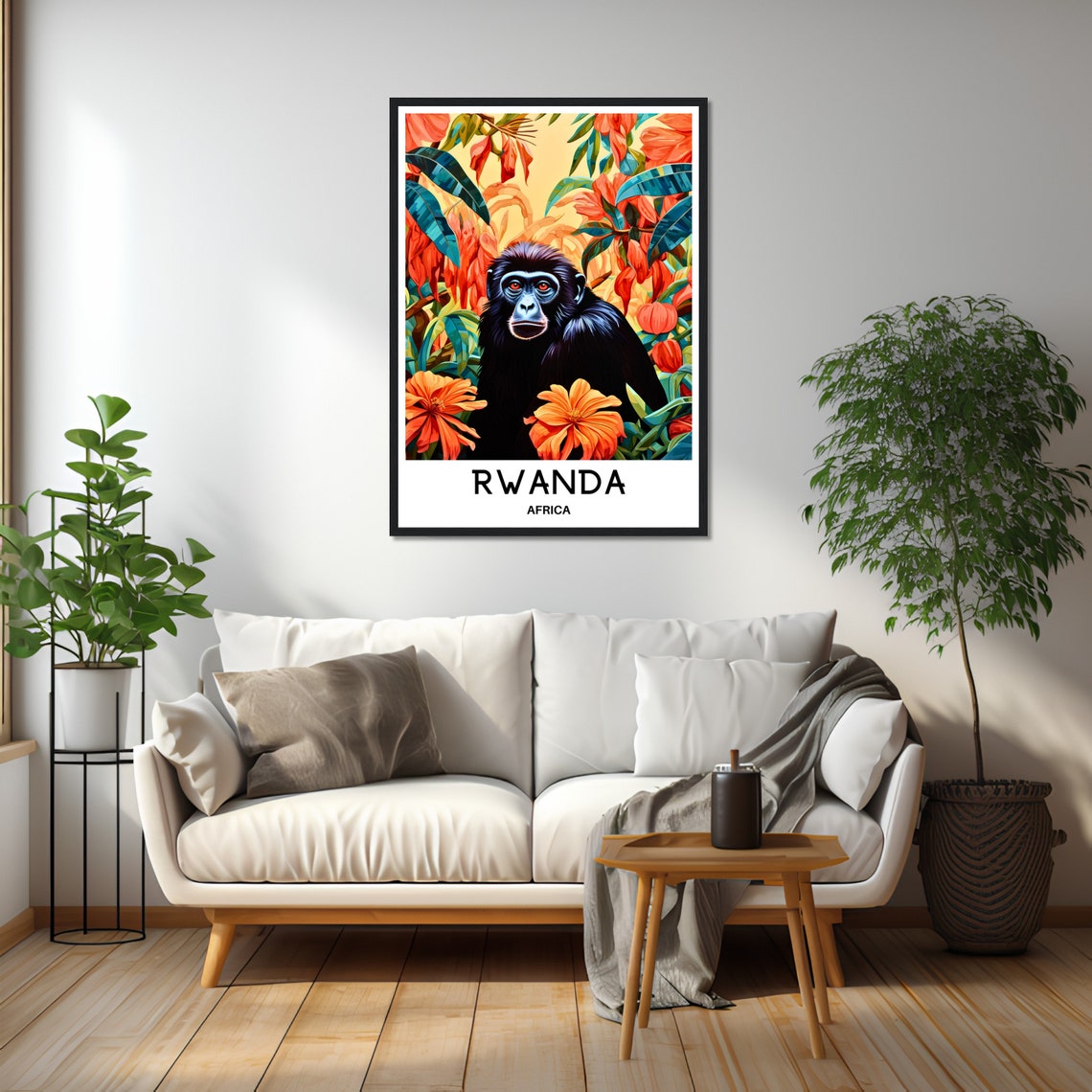 Rwanda Africa Mountain Gorilla Among Bright Jungle Flowers Poster - Image 2