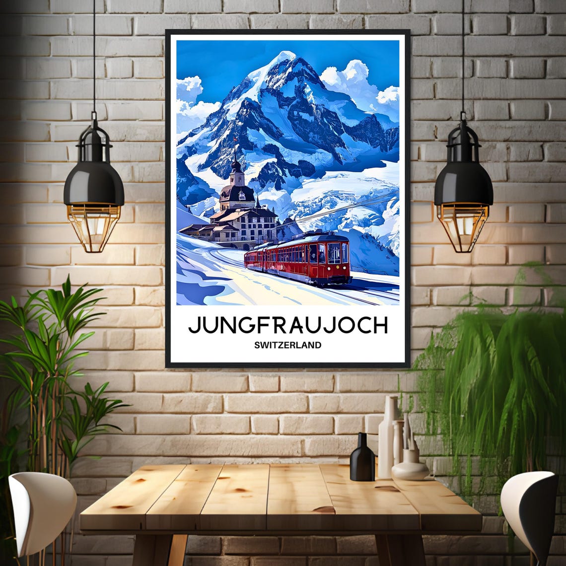 Jungfraujoch Switzerland Red Train Alpine Vintage Travel Art Poster - Image 3