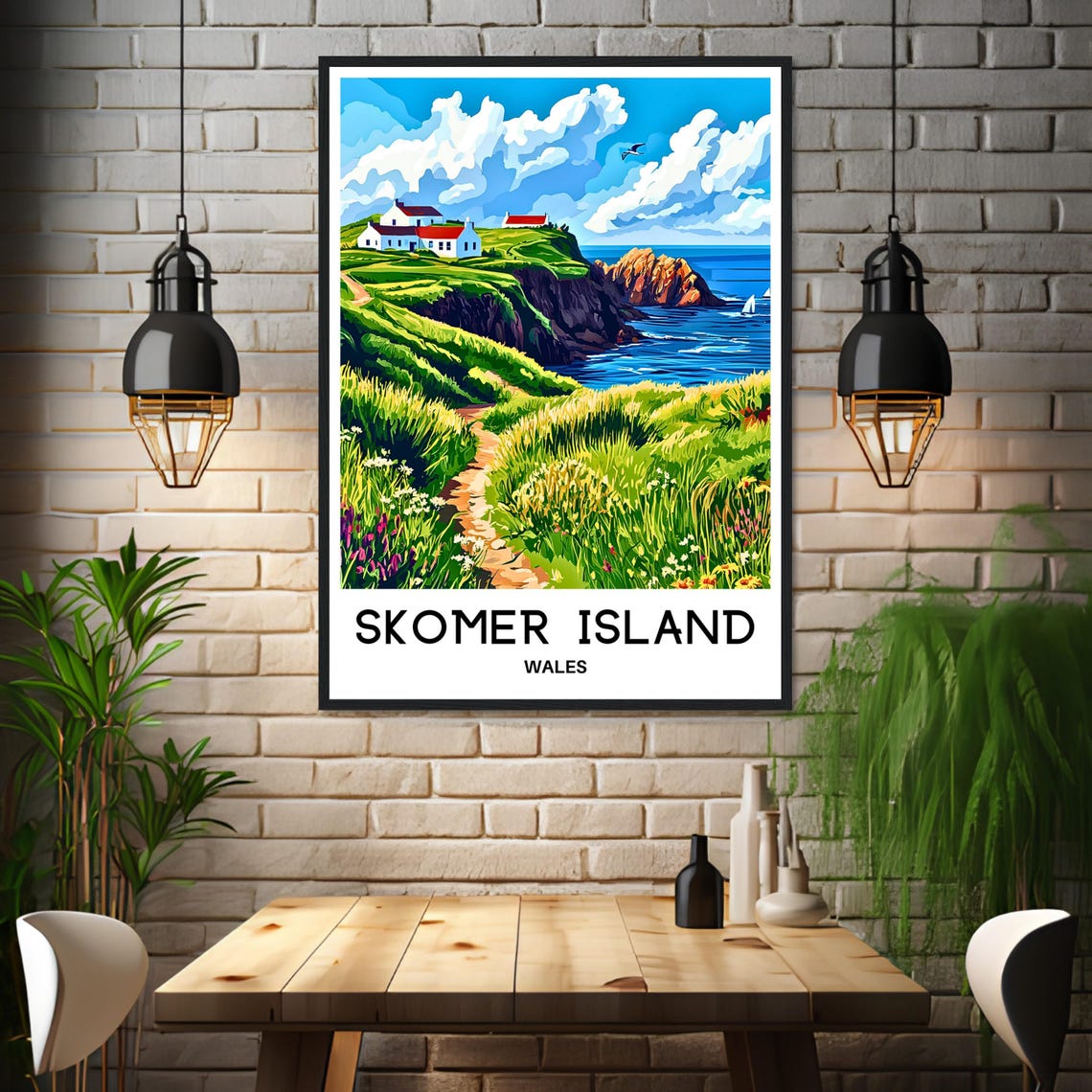 Skomer Island Wales Coastal Cliffs Path Vintage Travel Poster - Image 3