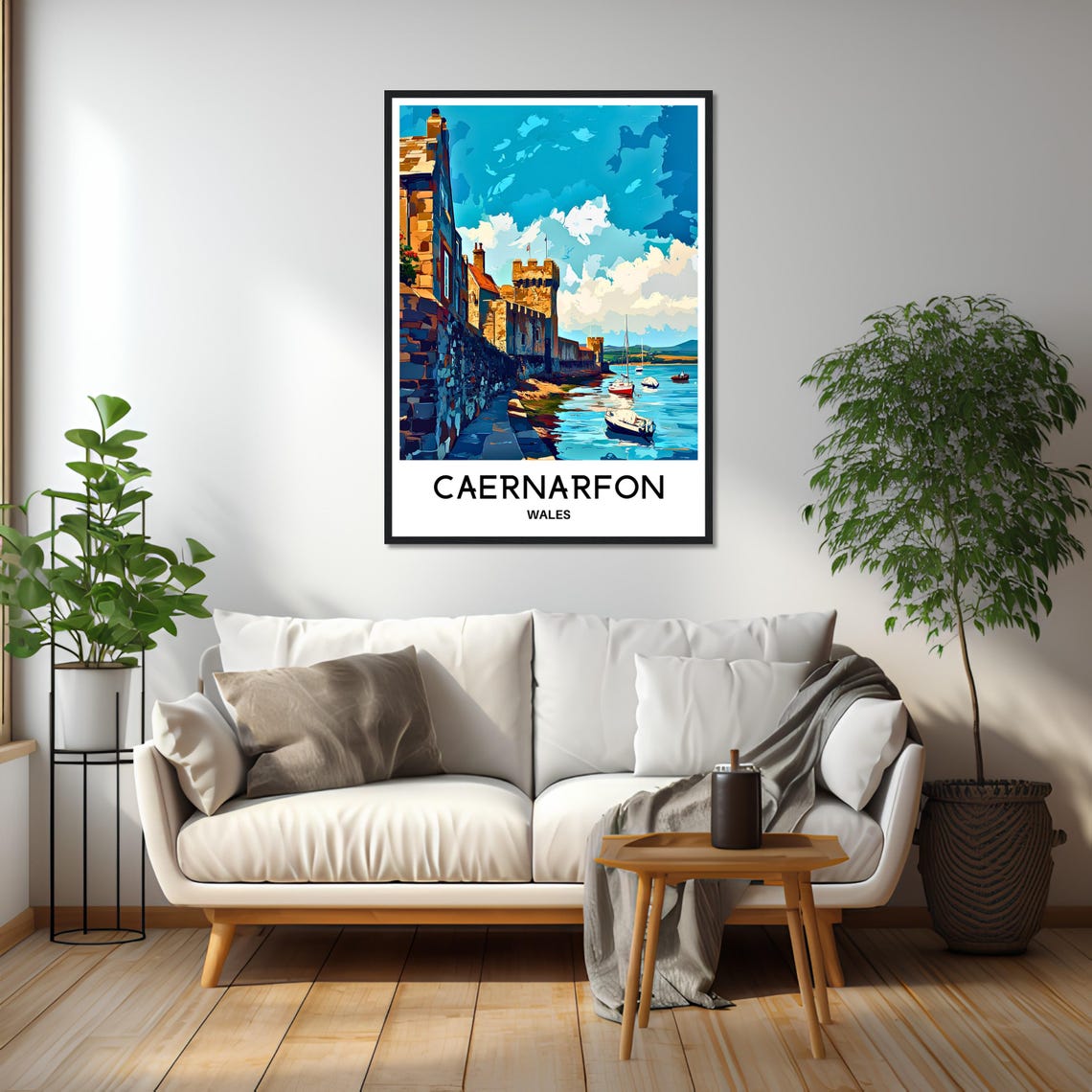 Caernarfon Wales Castle Harbor Sailing Boats Sunset View Poster - Image 2