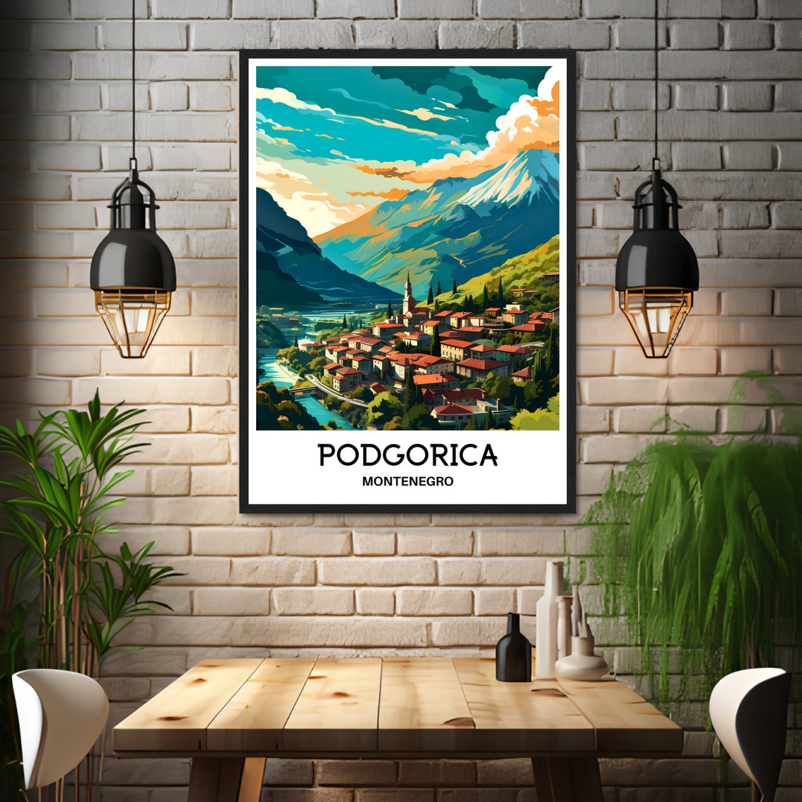Podgorica Montenegro River Valley Town Red Rooftops Mountain Poster - Image 3