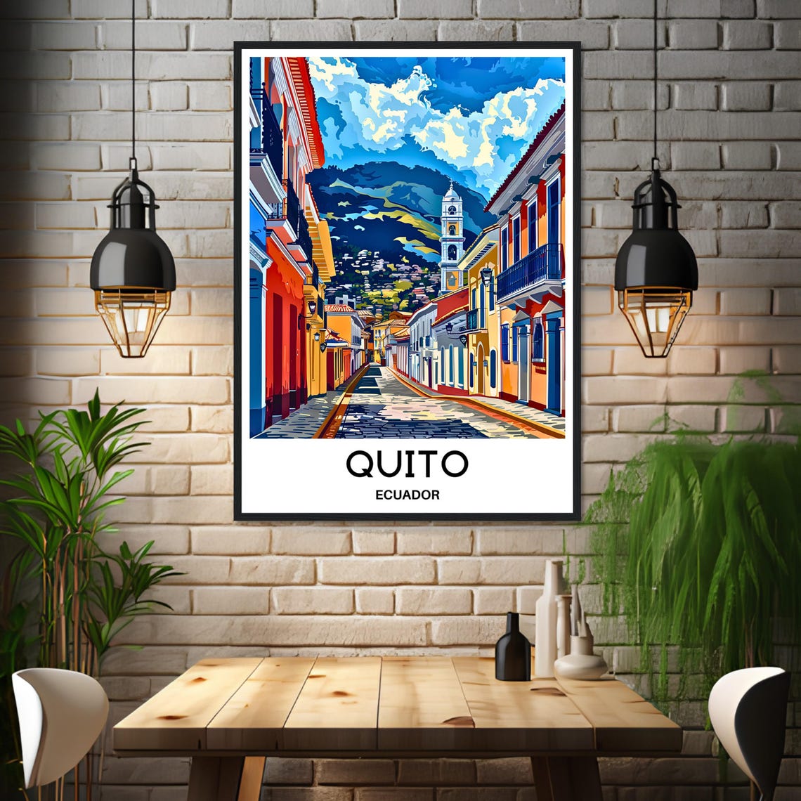 Quito Ecuador Colorful Colonial Old Town Street Illustration Poster - Image 3