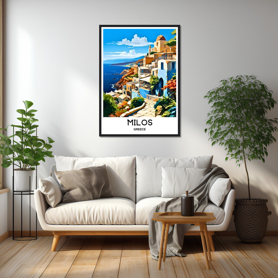 Milos Greece Cliffside Village Whitewashed Houses Travel Art Poster - Image 2